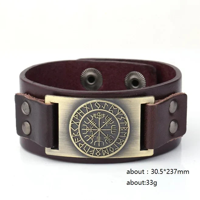 My Shape Wiccan Compass Bracelets Bangles for Men Nordic Runes Odin Symbol Wrap Genuine Leather Bracelet Men‘s Viking Jewelry