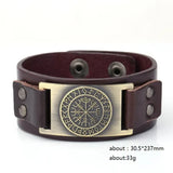 My Shape Wiccan Compass Bracelets Bangles for Men Nordic Runes Odin Symbol Wrap Genuine Leather Bracelet Men‘s Viking Jewelry