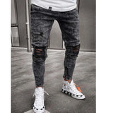 Men Jeans Streetwear Knee Ripped Skinny Hip Hop