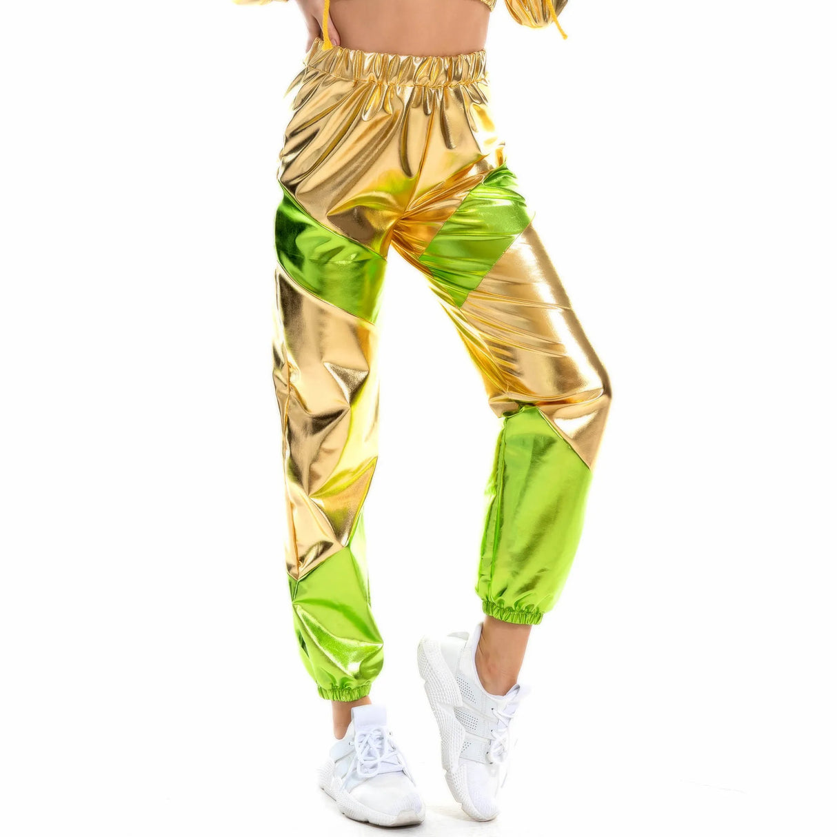 Women Shiny Metallic Joggers Pants Hip Hop Trouser