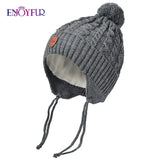 ENJOYFUR Warm Winter Baby Knitted Hats Real Fur