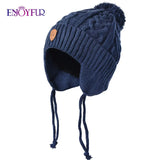 ENJOYFUR Warm Winter Baby Knitted Hats Real Fur