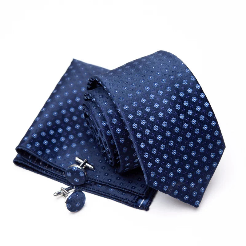 Mens Jacquard Tie Cravat Cufflinks Set Luxury Necktie