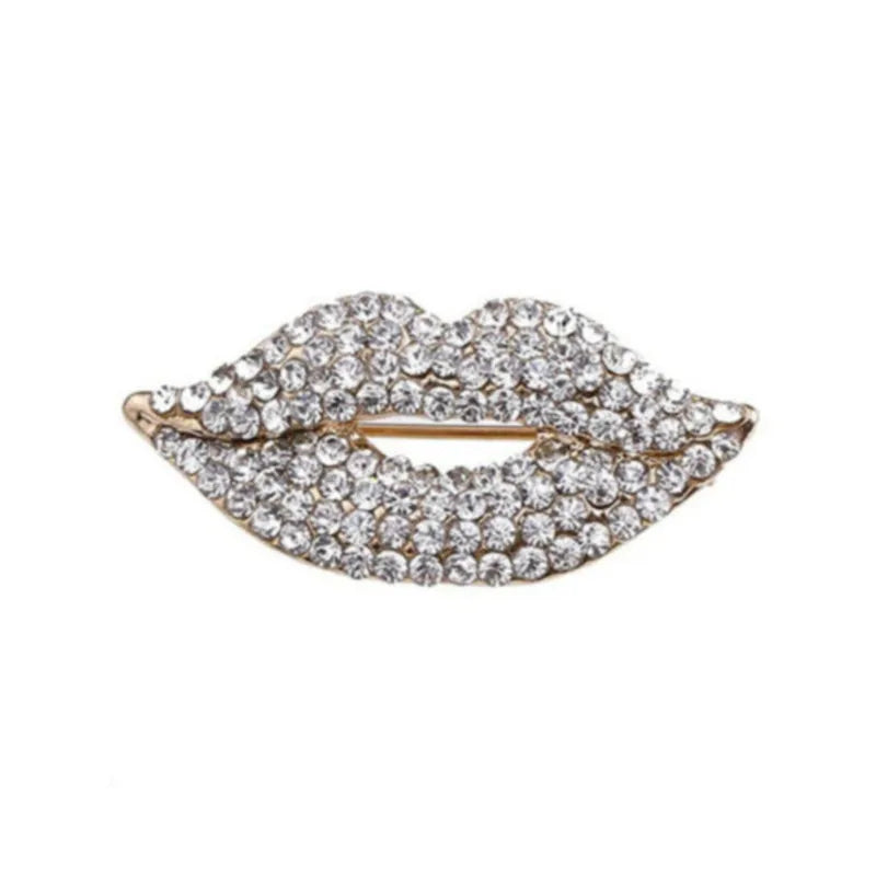 New 2024 Red Color Rhinestone Lips Brooches For