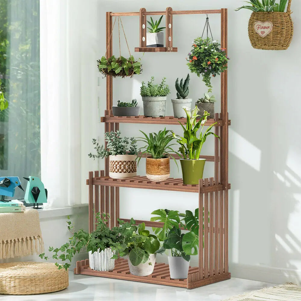 3-Tier Hanging Wood Plant Stand Planter Shelves Flower