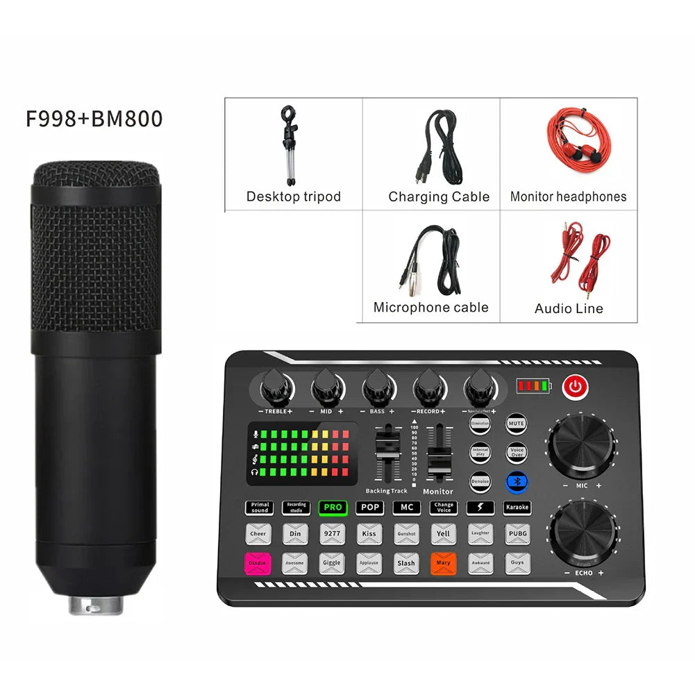 F998 Bluetooth-Compatible Sound Card with BM800 USB Microphone