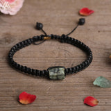 Natural Black Tourmaline Single Beads Woven Adjustable Bracelet