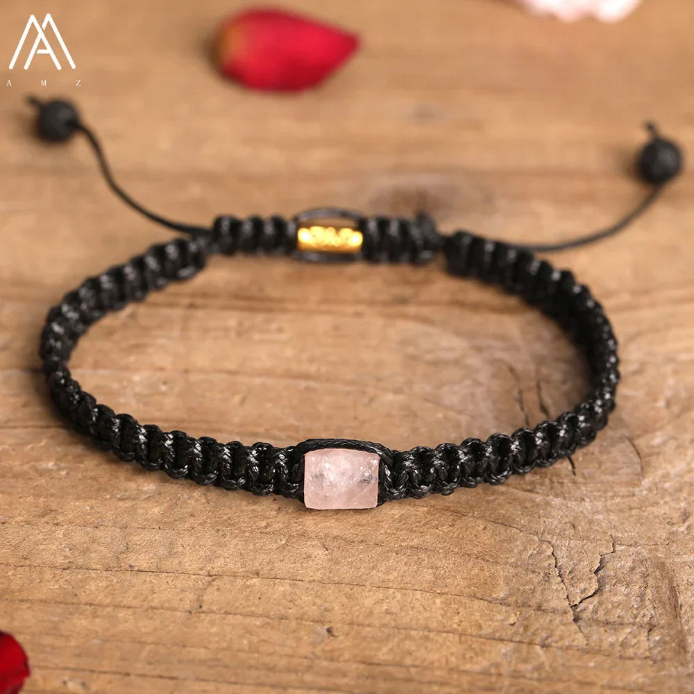 Natural Black Tourmaline Single Beads Woven Adjustable Bracelet