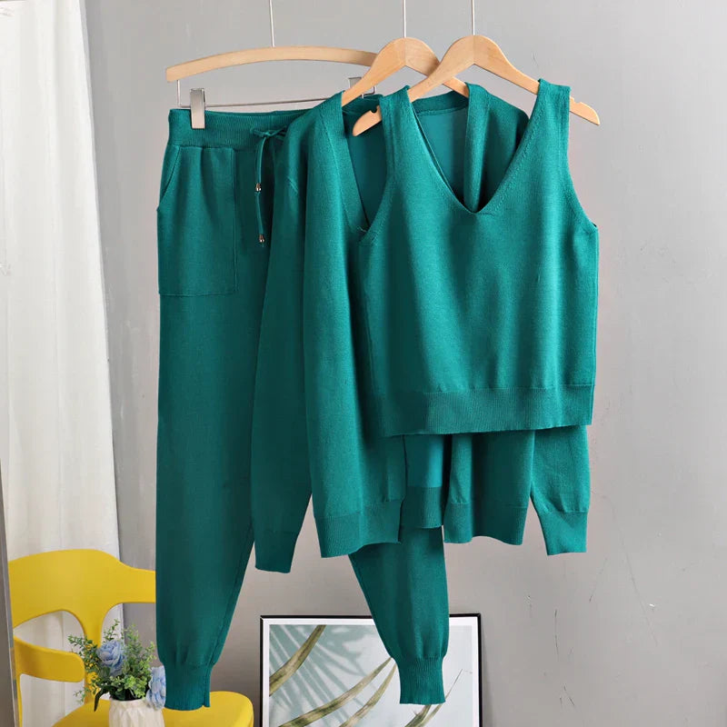 GIGOGOU Spring Autumn 3 Piece Women Cardigan Tracksuits