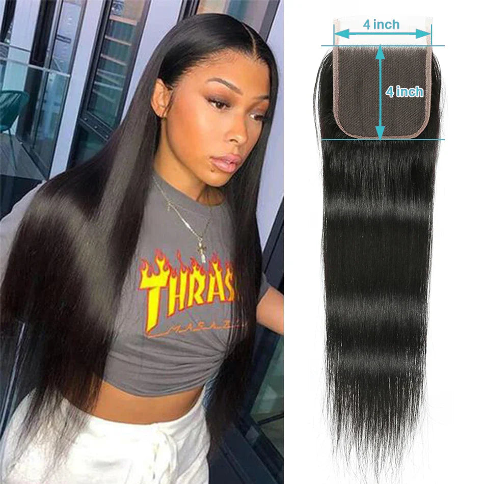 ShineFull hair Straight closure Indian hair 4x4 lace