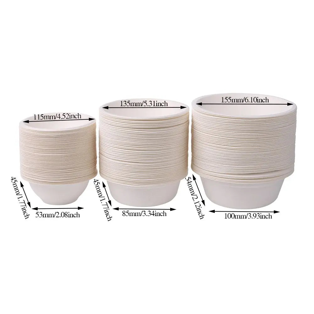 50PCS/Pack 220/350/500ml Disposable Dinnerware ECO-Friendly White Paper Bowl