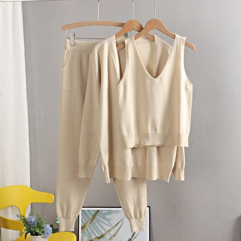 GIGOGOU Spring Autumn 3 Piece Women Cardigan Tracksuits