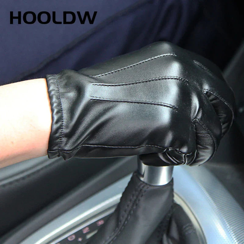HOOLDW New Winter Gloves Men Women Black PU