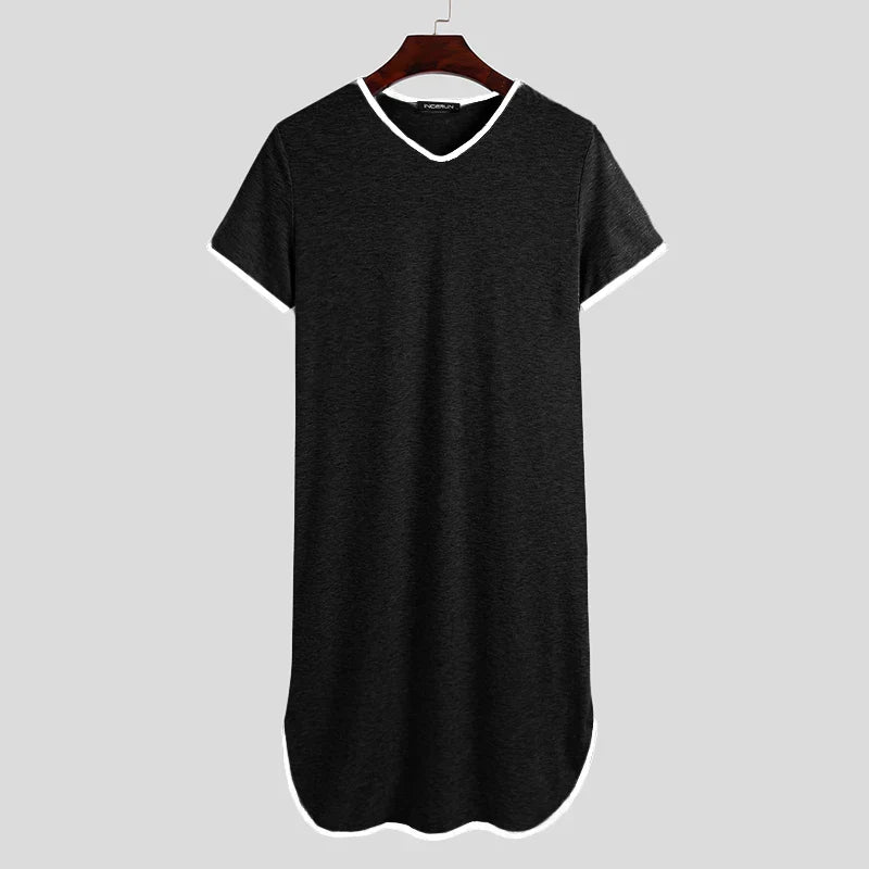 Fashion Men's Loose Sleepwear Casual Solid Nightgown INCERUN