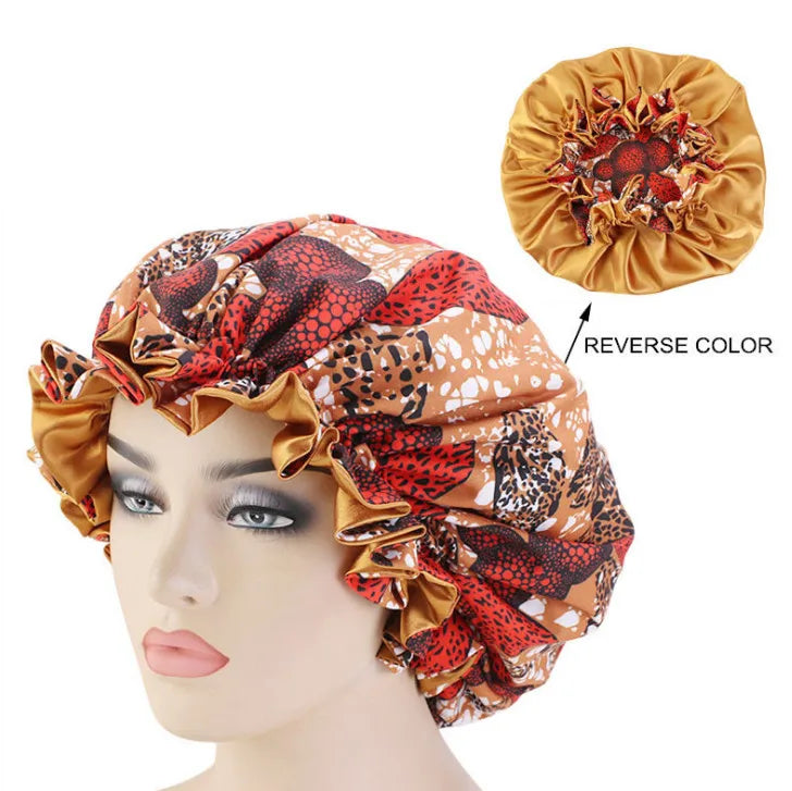 Women's Satin African Pattern Sleeping Hat Elastic Band