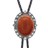 Hollow pattern emerald bolo tie leather cord necklace