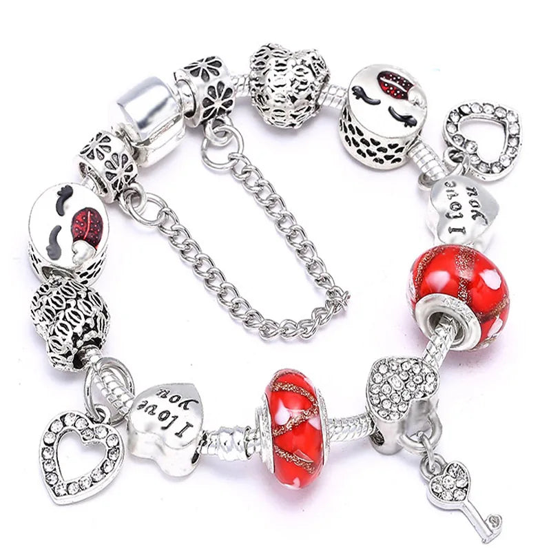 Seialoy Silver Plated Heart Key Pendant Charm Bracelets