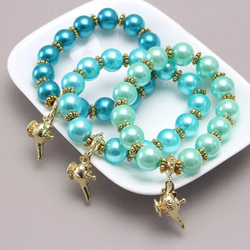 Alloy Aladdin magic lamp pearl girls Beaded bracelet