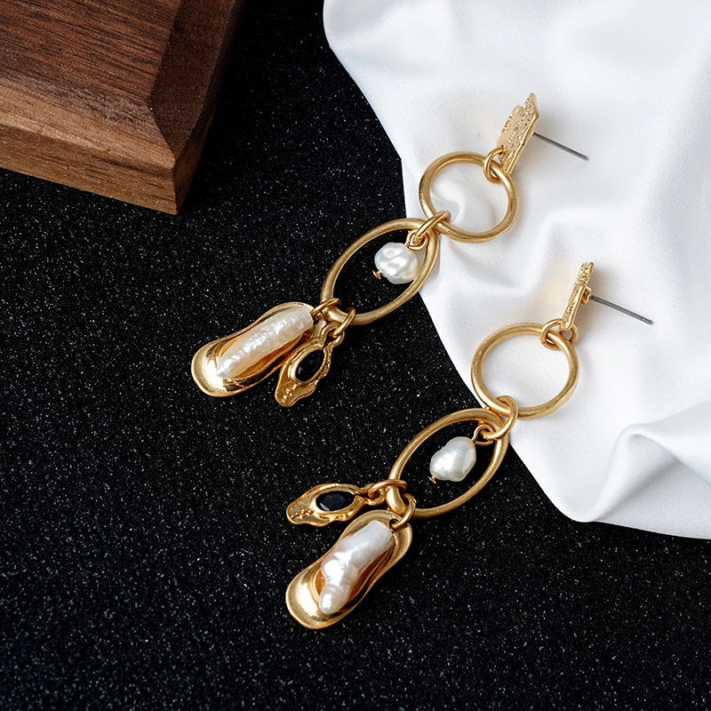 Vintage Leaves Earrings Heavy Metal Gold Studs Tassel