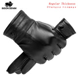 BISON DENIM Men Sheepskin Gloves Genuine Leather Thermal