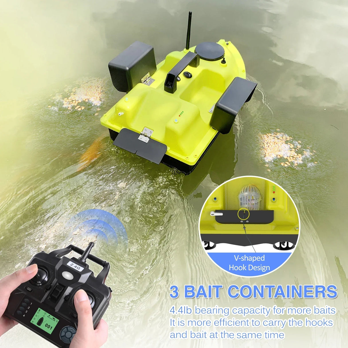 GPS Fishing Bait Boat w/ 3 Bait Containers