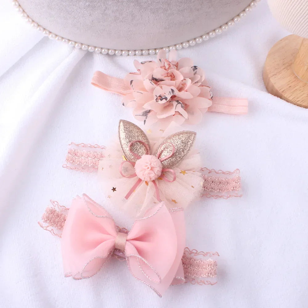 3pcs/lot Newborn Headwear Baby Girl Flower Headbands Lace