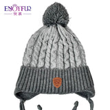 ENJOYFUR Warm Winter Baby Knitted Hats Real Fur