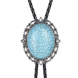 Hollow pattern emerald bolo tie leather cord necklace