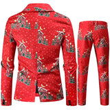 Red Printed Two-piece Men's Christmas Suit Jacket
