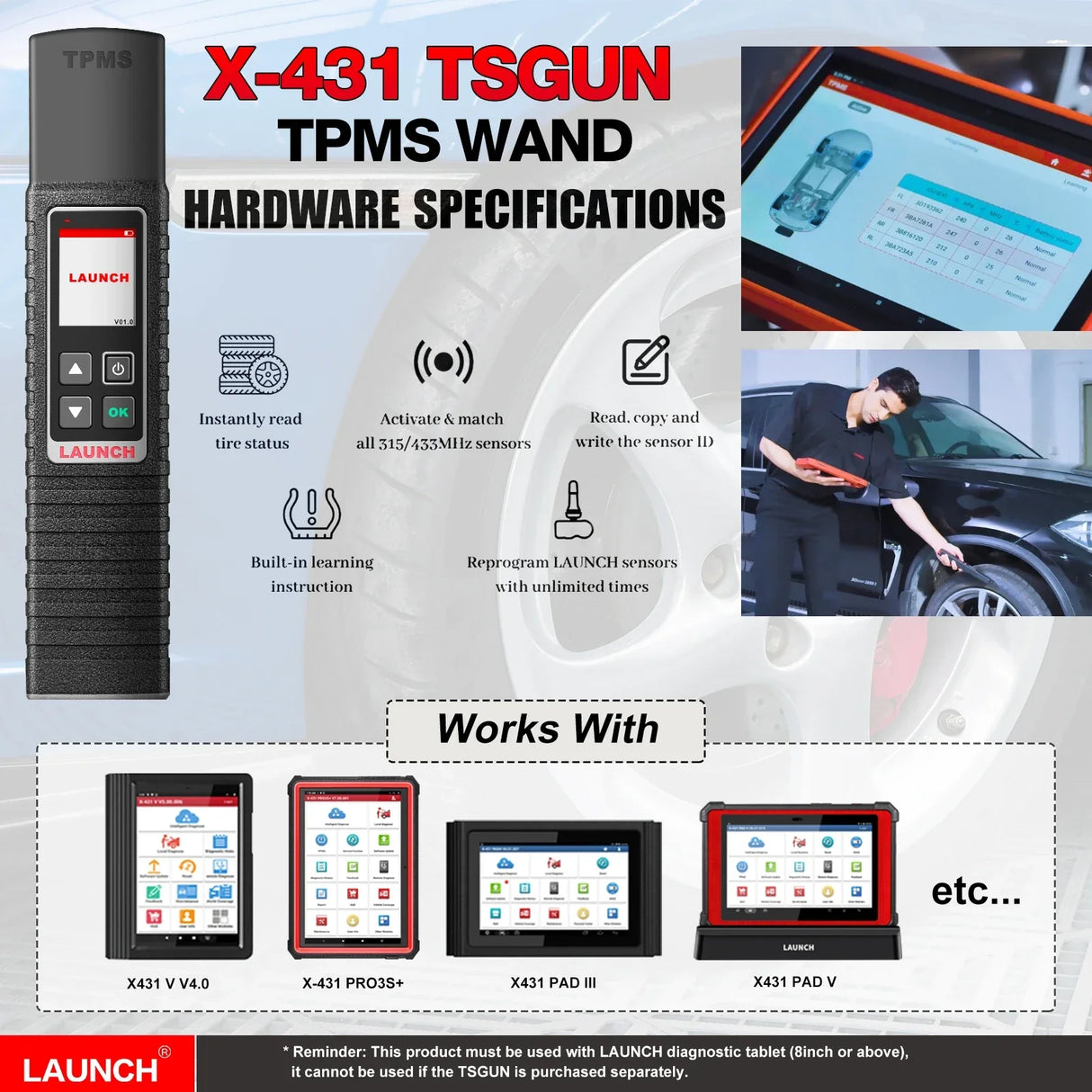 LAUNCH X431 TSGUN Tire Pressure Sensor Inspection Tool