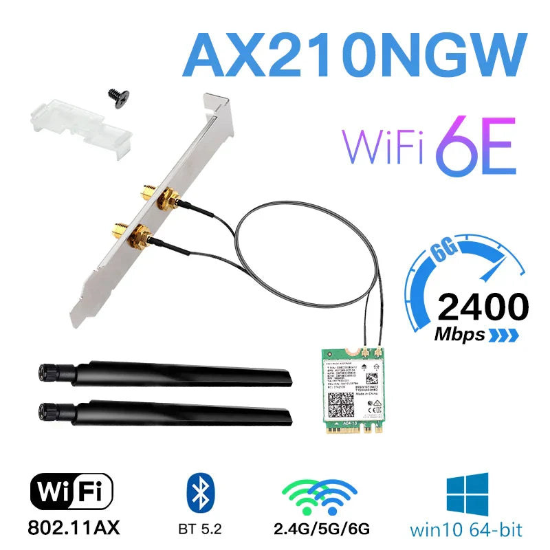 3000Mbps Wi-Fi 6E Intel AX210 Desktop Kit Dual