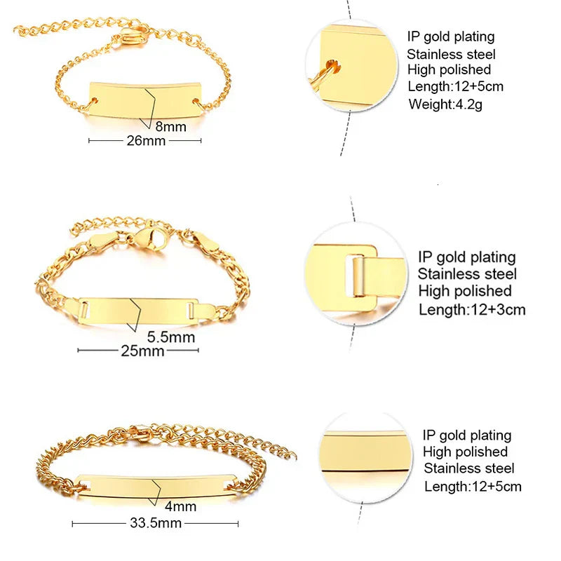 Personalize Baby Name Bracelet Figaro Chain Smooth Bangle
