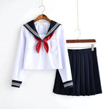 White Schoolgirl Uniform Japanese Class Navy Sailor School