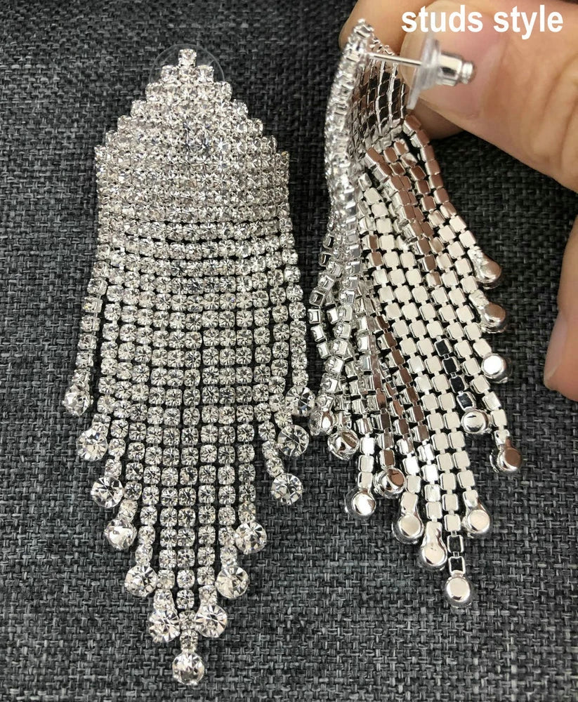 Girls Clear AB Rhinestone Tassel Earrings Wedding Party