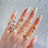 Korean Colorful Stone Rings Set for Women Girls