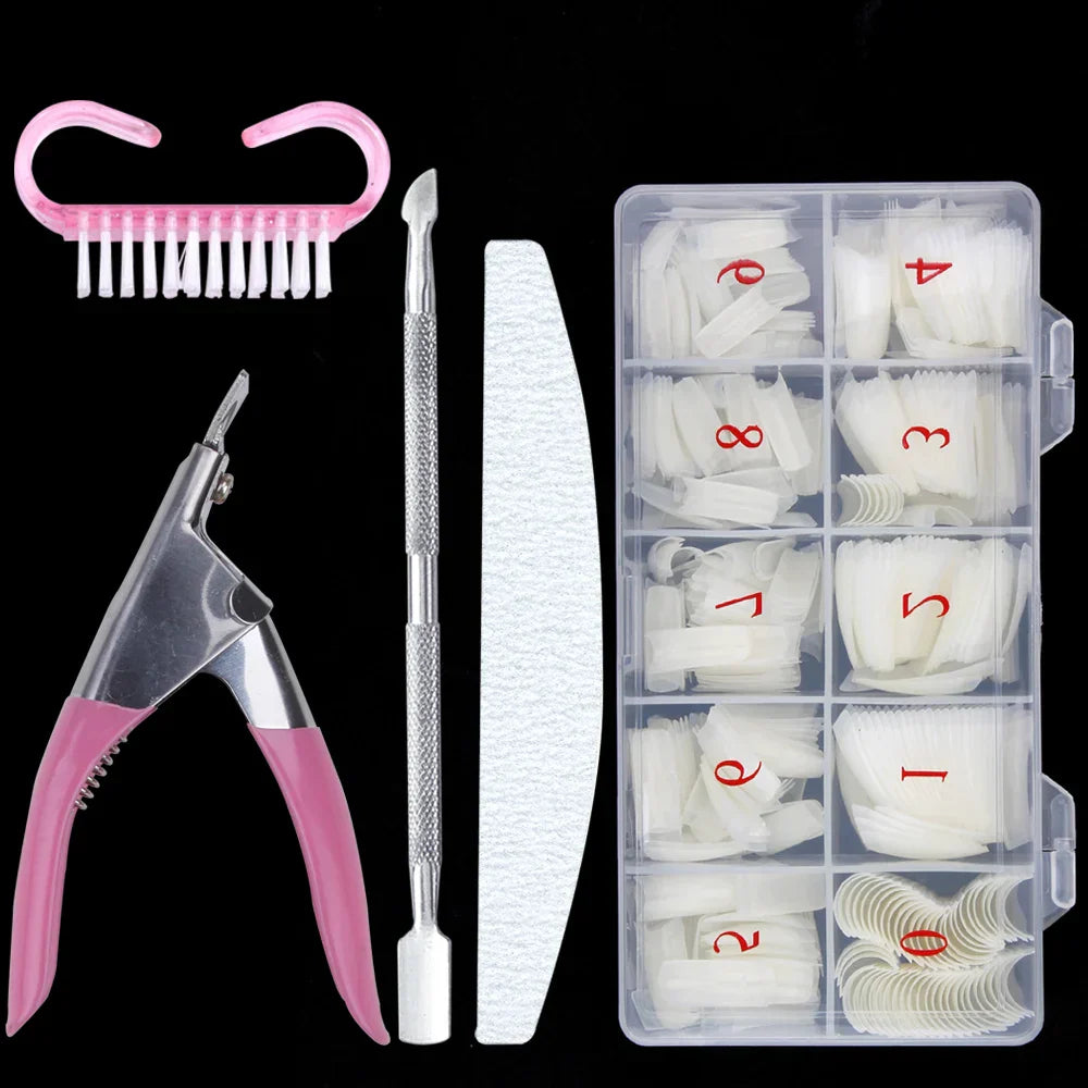 500Pcs/Box False Nails Tips Manicure Kit Nail File