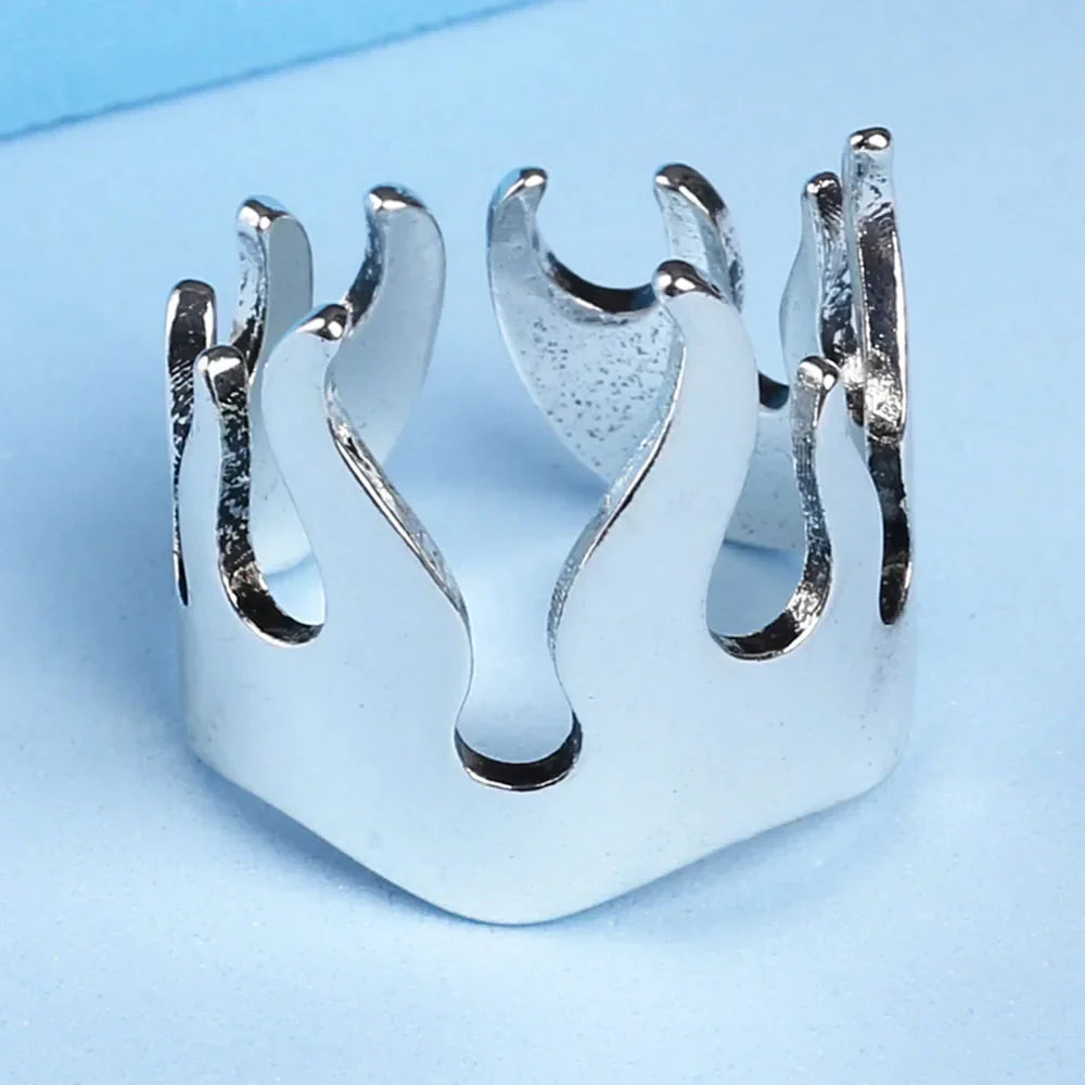 Creative Silver Color Flame Opening Adjustable Womens Ring