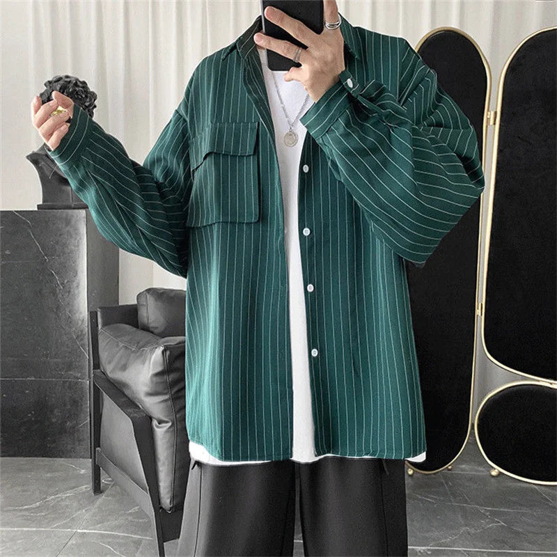 Striped Shirt Jacket Men Women Hong Kong Style