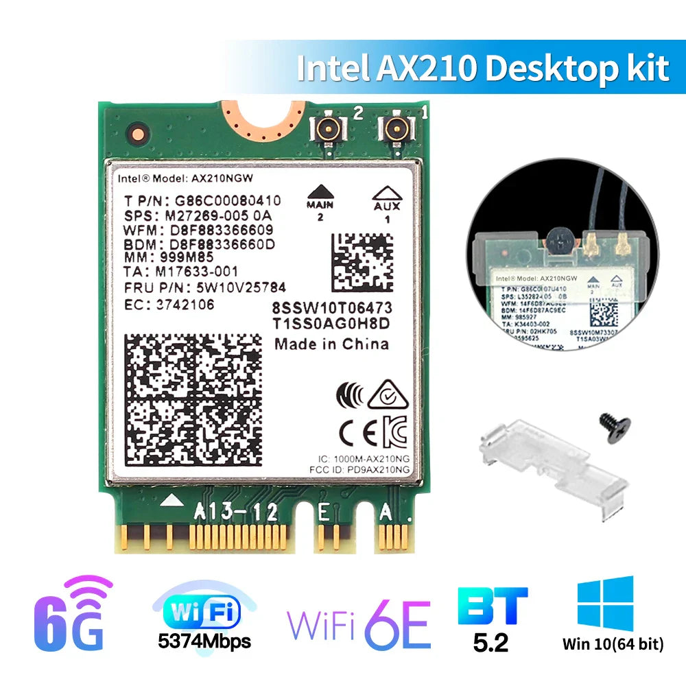 3000Mbps Wi-Fi 6E Intel AX210 Desktop Kit Dual