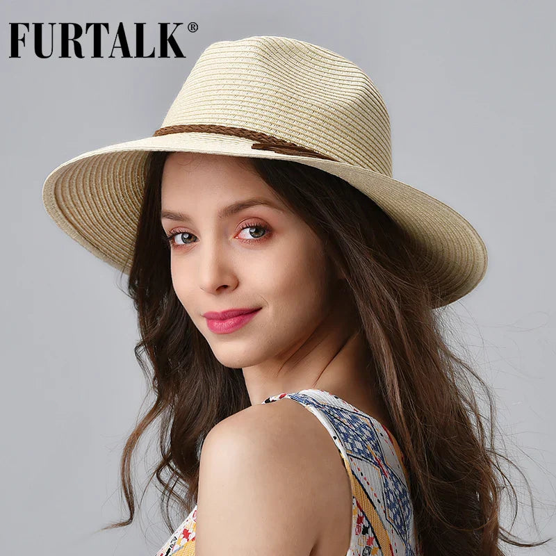 FURTALK Summer Straw Hat for Women Panama Beach