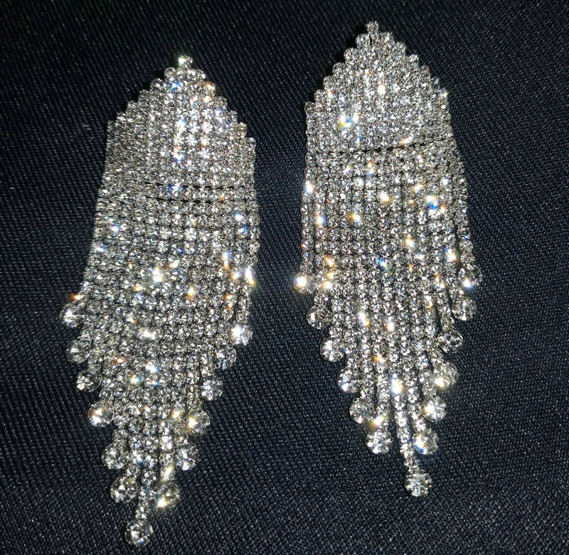 Girls Clear AB Rhinestone Tassel Earrings Wedding Party