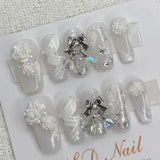 Handmade Custom Made False Nail Art With Pearls