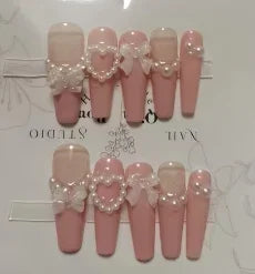 Handmade Custom Made False Nail Art With Pearls