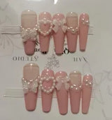 Handmade Custom Made False Nail Art With Pearls