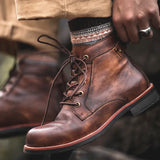 Handmade Leather Men Boots Retro Round Toe Ankle