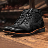 Handmade Leather Men Boots Retro Round Toe Ankle