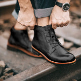 Handmade Leather Men Boots Retro Round Toe Ankle