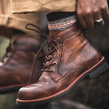 Handmade Leather Men Boots Retro Round Toe Ankle