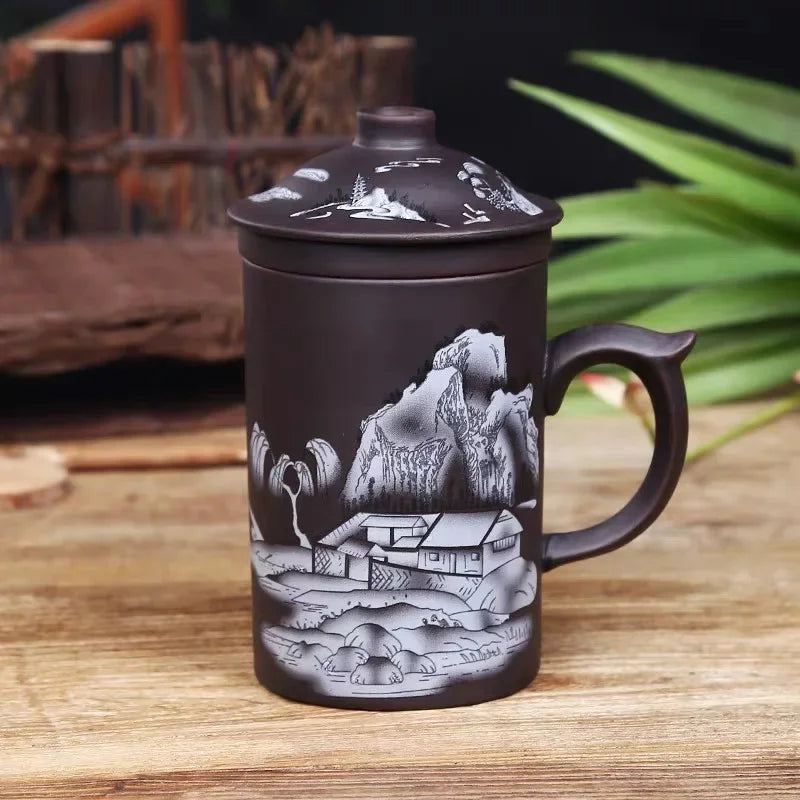 Handmade Yixing Dragon/Beauty Purple Clay Tea Mug with