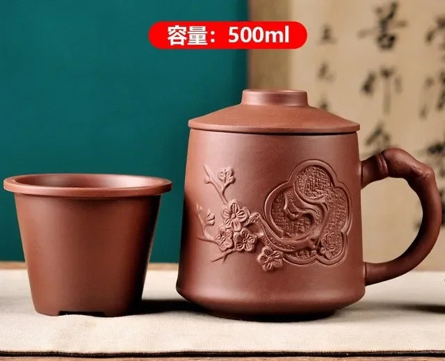 Handmade Yixing Dragon/Beauty Purple Clay Tea Mug with